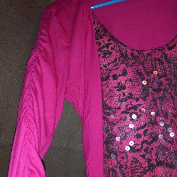 Hot Pink Sequined Tie Front Top - Picture 2 of 5